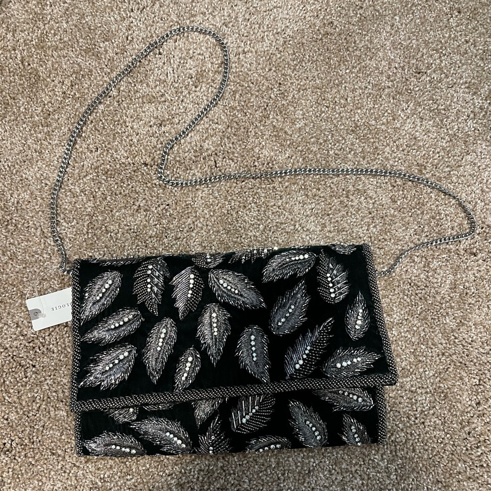 NWT Anthropologie Green Velvet Beaded Clutch Purse